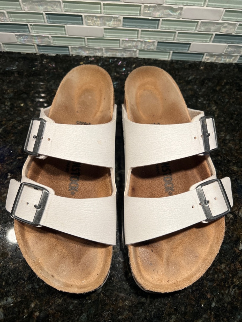 Birkenstock Arizona White Double-Strap Cork Footbed Sandals